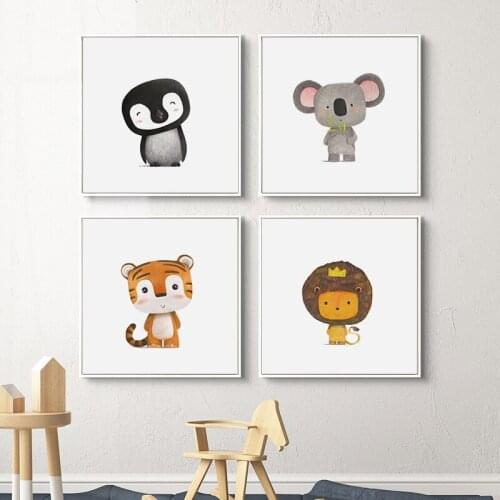 Animal Nursery Poster Tiger Lion Sloth Nordic Wall Art Print Square Picture Canvas Painting Baby Kids Room Decoration