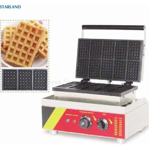 Commercial Rectangle Waffle Machine Non-Stick Lolly Baking 10 Waffle Moulds Electric Cooking Equipment 50HZ/60HZ