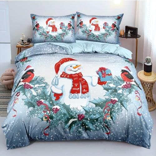 Duvet Cover and Pillowcase(s) Set Blue Snow,Snowman, Christmas Quilt/Comforter Covers Bed Linen Bedding Sets 3pcs Home Textiles