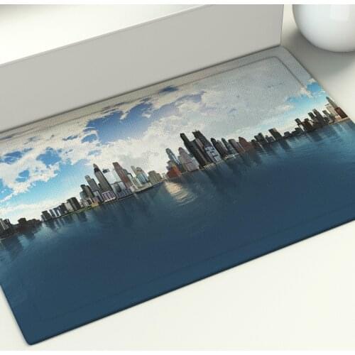 Urban Landscape Floor Mat Blue Sky Clouds Sea Area Rugs Home Living Room Bedroom Print Lawn Flower Castle Hot Air Balloon Carpet