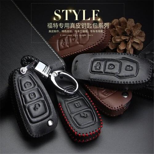 KUKAKEY New Arrival Leather Car Key Cover Case For Ford Auto Key Bag Shell Skin Car Accessories For Ford Fiesta Focus 2 3 Mondeo