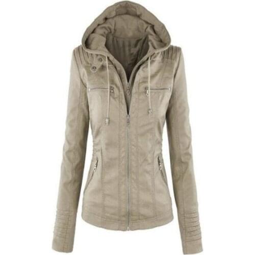 Fashionable convertible collar faux leather jacket for women jacket with detachable hood 2019 new