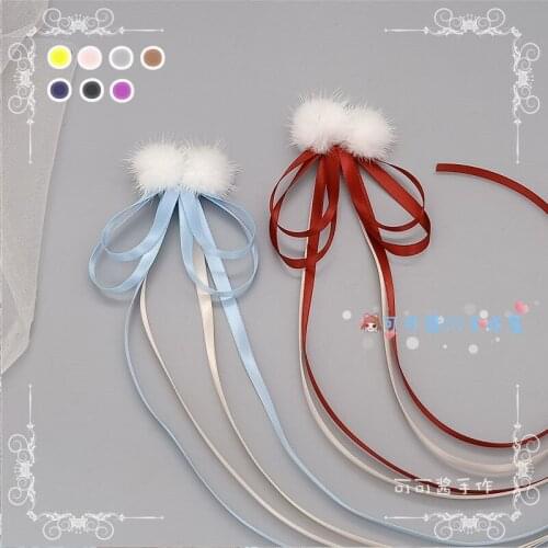 Soft sister Loli antique wind plush ball bow streamer hairpin Hanfu Chinese style hair accessories lolita girl heart Cos