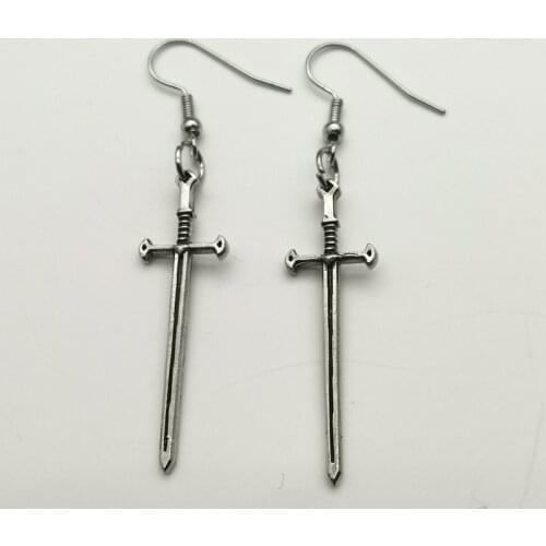 New Black Earrings In The Shape of Sword, Jewelry, Abalio, Goth, Mysterious Gift 38x11mm