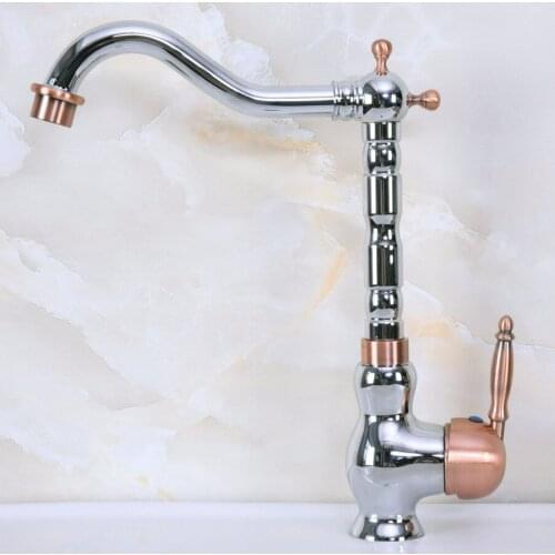 New Polished Chrome Red Copper Brass Swivel Spout Single Handle Kitchen/Bar Bathroom Sink Faucet Hot&Cold Mixer Tap anf909
