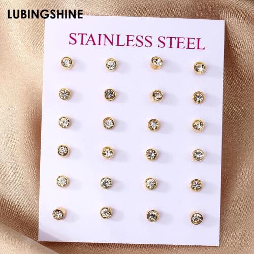 12 Pairs Women Stud Earrings Exquisite Geometric Round Crystal Elegant Wedding Earrings Female New Fashion Jewelry Earring Set