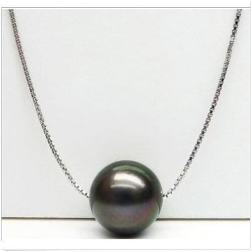 10-11MM NATURAL GENUINE TAHAITIAN BLACK PEARL PENDANT NECKLACE
