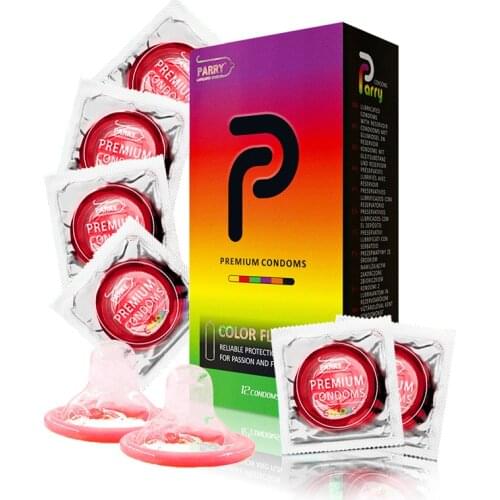 PARRY CONDOMS 12PCS Red Black Purple Orange Yellow Green Condom Fruit Scent Moist And Silky Mens Condom