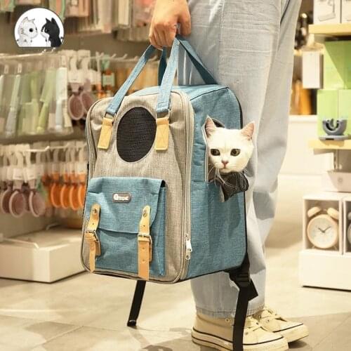 Fashion Portable Dog Cat Carrier Bag Japanese Outdoor Pet Double Shoulder Backpack for Small dog cat Breathable Mesh Travel Bag