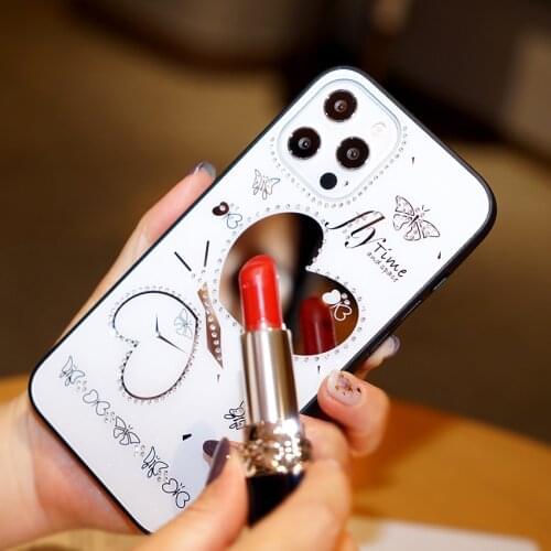 Luxury Rhinestone Love Mirror Phone case For iphone 12 mini 11 Pro Max 7 8 plus X XR XS Max SE 2020 Cover Cute Butterfly Cases