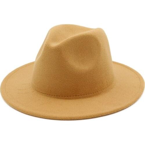 X3004 Unisex Woolen Hat Womens Fedora Hat Fashion British Style Pepper Choking Mouth Caps Large Brimmed Light Board Hat