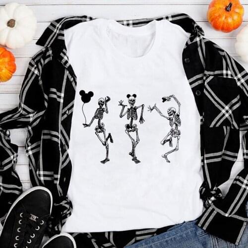 Halloween Skeleton Dancing T-shirt Spooky Season Holiday Gift Tshirt Funny Women Skull Goth Tee Shirt Top
