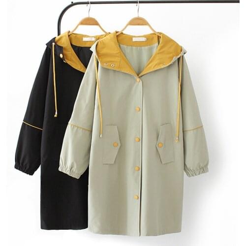 2021 Spring Autumn Trench Coat Women New Plus size Casual Ladies Mid-long Overwear Female Windbreakers Tops Loose Hooded Coats