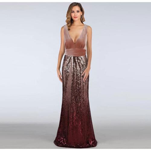 2019 Strapless V Neck Gradient Strapless Mermaid Dresses Sequins Backless Evening Dress Party Gowns robe de soiree