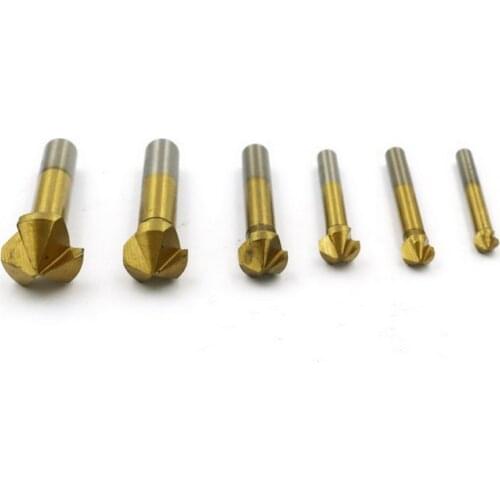 Free shipping of 6PCS/SET hss 4241 Three edge chamfering knife TIN coating 20.5/16.5/12.4/10.4/8.3/6.3 screw countersunk head