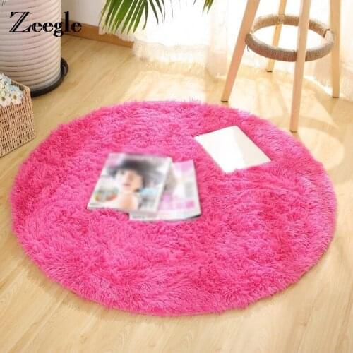 Zeegle Shaggy Round Mat Kids Room Floor Rug Solid Color Carpet For Living Room Bedroom Mats Anti-slip Mats For Baby Crawling