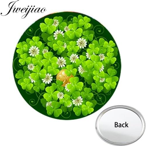 Youhaken Lucky Clover Photo Pocket Mirror Four Leaf Clover Plant Natural Compact Portable Makeup Vanity Hand Mirrors