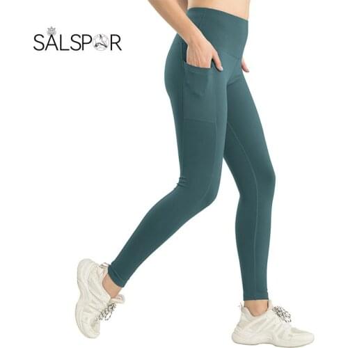 SALSPOR Women Gym Leggings High Waist Pocket Sports Leggings Slim High Stretch Push-Up Pants Workout Running Exercise Sportswear