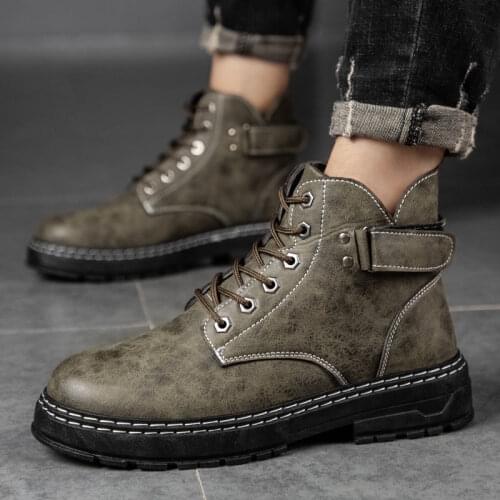 2021 Winter Mens Tooling Boots Military Boot British Style Retro Middle Cut Mens Shoes High Cut Man Footwear Snow Boots