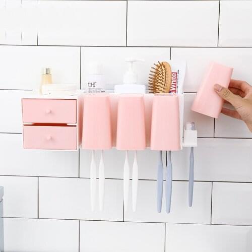 050 Fashion bathroom Wall mounted double drawer four cups toothbrush rack toothbrush holder 33.3*13.8*11.3cm