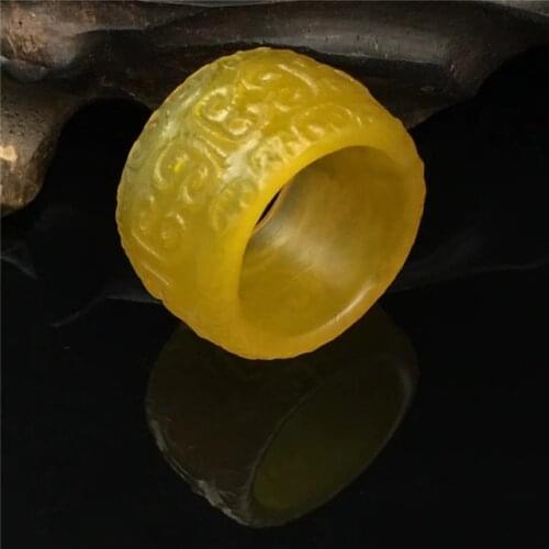 100% green jade rings yellow agate hand-carved jade ring men women jade brand jewelry ring
