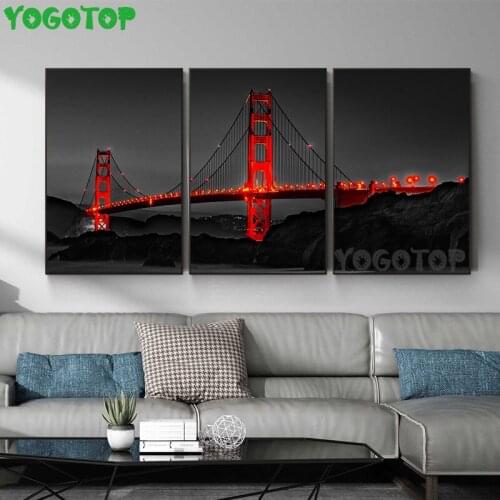 Modern Golden Gate Bridge City Landscape Diy Diamond Painting Art Cross Stitch 3 Piecs Diamond Embroidery Mosaic Triptych ML1461