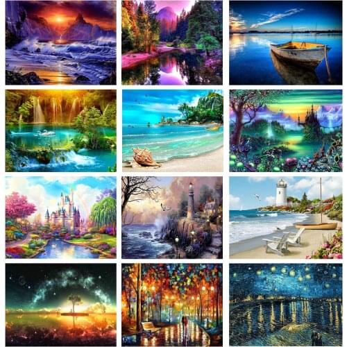 5D Diy Diamond sea view Painting Kit Set Full Round Drill Diamond Embroidery Mosaic Cross Stitch Home Decoration