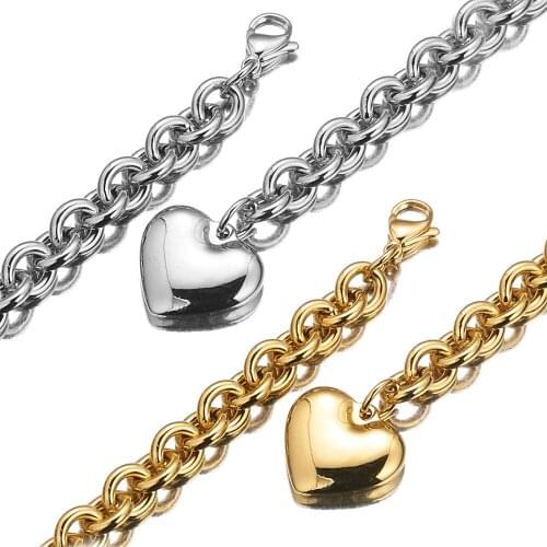 7-40" 8mm Handmade Jewelry Stainless Steel Silver Color/Oval Link Chain Charms Heart Womens Girls Necklace Or Bracelet Jewelry