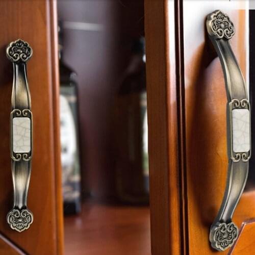 96 128mm antique brass kitchen cabinet wardrobe door handle bronze crack ceramic drawer tv cabinet cupboard half round knob 5"