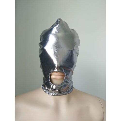 Halloween Mask Cosplay Costumes silver color Shiny Metallic hood open mouth Adult unisex Zentai Costumes Party Accessories