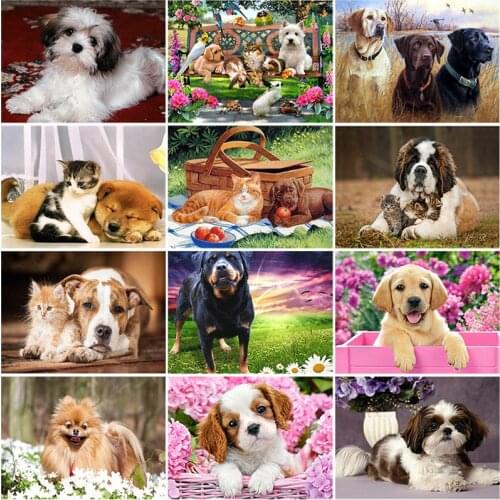 DIY 5D Diamond Painting Dog Animal Diamond Embroidery Cross Stitch Full Round Drill Mosaic Rhinestones Home Decor