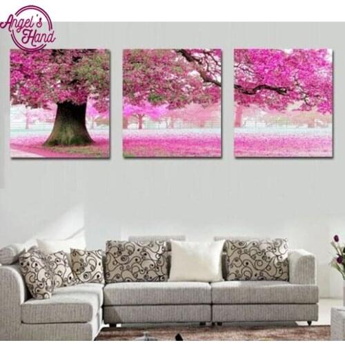 3pc 3D DIY Diamond Embroidery,5D Diamond painting,Diamonds mosaic rhinestone cross stitch,red tree,diamond pattern scenic