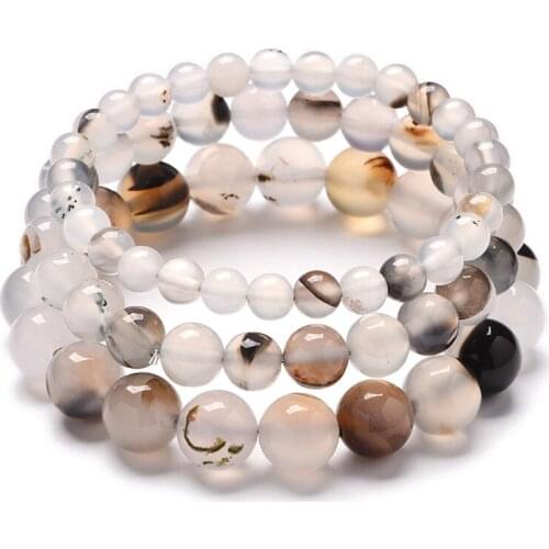 6mm 8mm 10mm Round Ball Beaded Bracelets Natural Real Black White Flower Agates Stone Wristband Bracelets Women Men Jewelry Gift