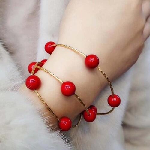 White Gray Red Pearls Bracelets Bangles for Woman Jewelry Multi-layer Natural Shell Pearl Gold Chain Female Wristband Bracelet