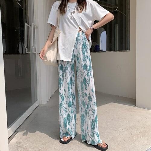2021 summer fashion tie-dye high-waist wide-leg pants women Korean loose straight leg casual pants mopping pants thin long pants