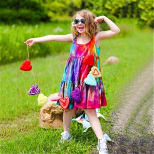 Toddler Kids Baby Girls Fashion Sleeveless Tie-dye Dress V-neck Casual Summer Cotton Stylish Dresses for Children