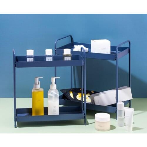 Dual Tier Floor Type Shelves for Bathroom Living Room Kitchen Food Storage Makeup Bathroom Shampoo Holder Racks Shower Basket