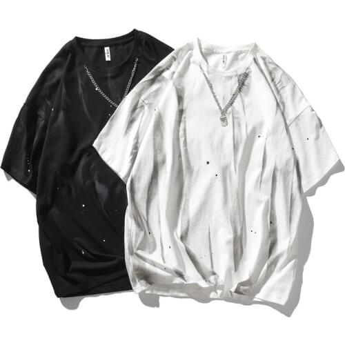 2021 Summer Streetwear Fashion Brand Short Sleeved T-shirt Loose Fashion Vintage Inkjet Top Mens Casual Oversized T Shirt Fnaf