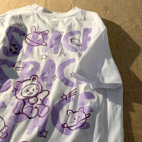 Space Bear Cartoon T Shirts Women Cotton Tshirts Harajuku Super Cute Oversized Summer Tees 2021 New Kawaii Japanese Style Tops