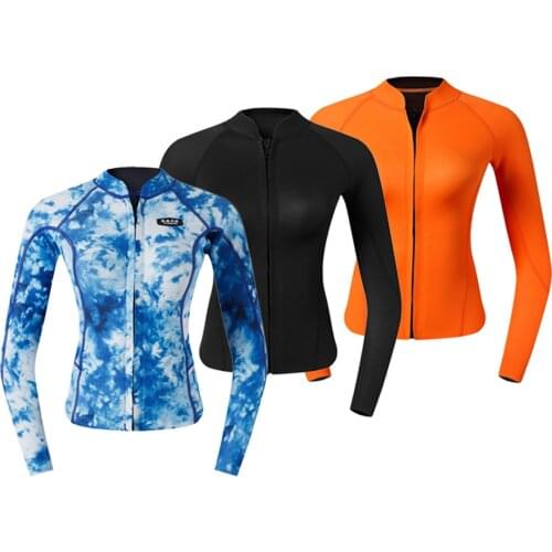 2mm Neoprene Women Ladies UV Sun Protection Wetsuit Top Long Sleeve Front Zipper Jacket - Warm, Super Stretch & Comfortable