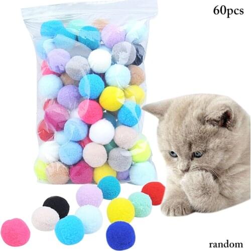 60pcs Cute Funny Cat Toys Stretch Plush Ball Cat Toy Ball Creative Colorful Interactive Cat Pom Pom Cat Chew Toy Dropshipping