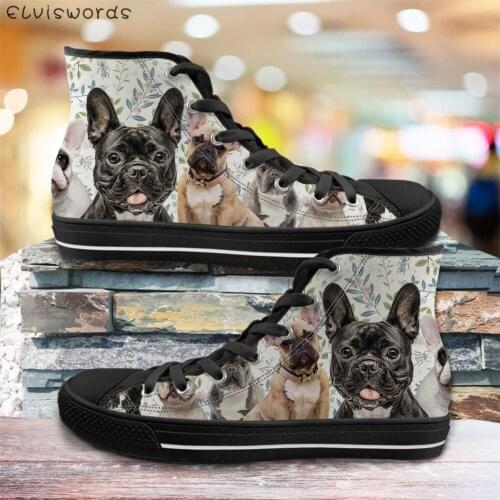 ELVISWORDS Cute Pug Dog Funny Womens Vulcanize Shoes High-top Flats Canvas Shoes for Women Fashion Girls Casual Sneakers Fashion