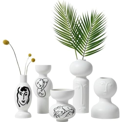 Nordic abstract human face ceramic vase Art Flower pot Minimalist Crafts Ornament Home decoration accessories