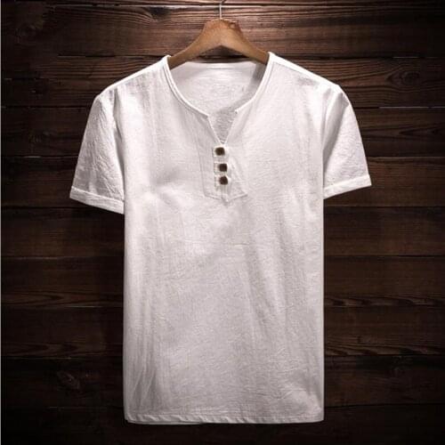 Hot Sale 2020 Summer vintage brand men shirt big size mens v-neck short sleeve cotton linen shirt plus size clothing M-6XL 7XL