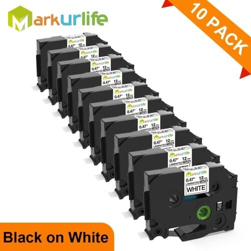 Markurlife 10pcs TZe-231 TZe-131 Label Tape Laminated Compatible for 6/9/12mm Black on white Tape 431 531 631 131 Printer Ribbon