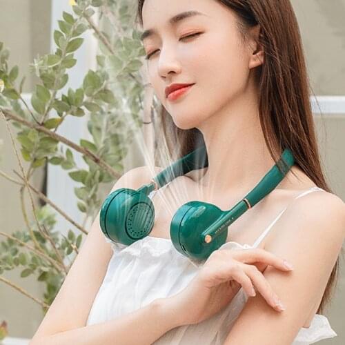 Mini Portable Neck Fan Wireless USB Rechargeable Womens Fans Cooling 2400mAh Battery Mini-fan Outdoor With LED Night Light