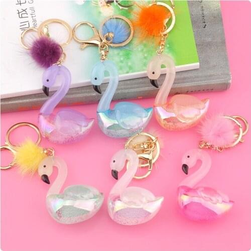 Fashion Flamingo Keychain Cute Cartoon Animals Birds Car Bags Key Chain Ring Men and Women Action Figure Resin Pendant Jewelry