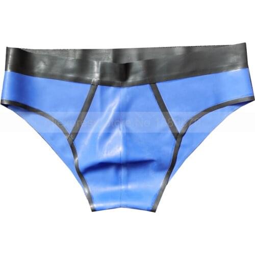 Sky blue and Black Trims Rubber Male Latex Thongs Man Shorts Man Supply Plus Size Customized Briefs S-LPM076