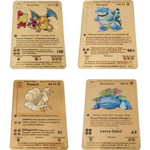 NEW Card Pokemon French Cards Gold Metal First Edition Card Charizard Pikachu Collection Card Action Figure Model Child Toy Gift