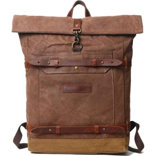 2021 new mens backpack canvas with leather outdoor travel waterproof mountaineering bag all-match mens backpack